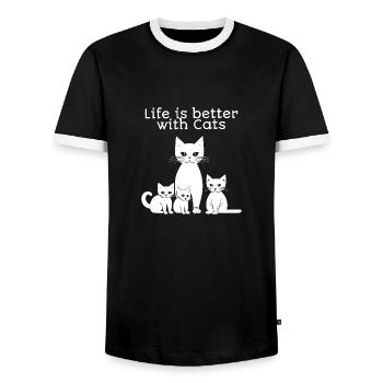 Life is better with Cats - Men's Ringer Shirt - black/white - Front - AI Model Female 172 light (172cm) & AI Model Male 178 light (178cm)