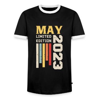 May 2023 - Birthday gift born in May 2023 May - Men's Ringer Shirt - black/white - Front - AI Model Female 172 light (172cm) & AI Model Male 178 light (178cm)