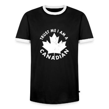 Trust Me, I Am Canadian - Men's Ringer Shirt - black/white - Front - AI Model Female 172 light (172cm) & AI Model Male 178 light (178cm)