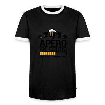 apéro en cours ,t-shirts apéro, message - T-shirt contrasté Homme - noir/blanc - Devant - AI Model Female 172 light (172cm) & AI Model Male 178 light (178cm)