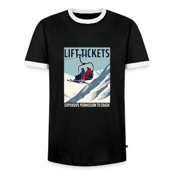 Lift tickets – skiing & fun on the slopes - Men's Ringer Shirt - black/white - Front - AI Model Female 172 light (172cm) & AI Model Male 178 light (178cm)