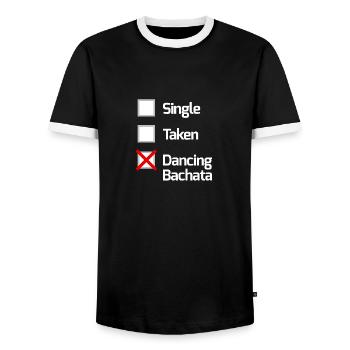 Single, Taken, Dancing Bachata - Bachata Shirt / Wh - Men's Ringer Shirt - black/white - Front - AI Model Female 172 light (172cm) & AI Model Male 178 light (178cm)