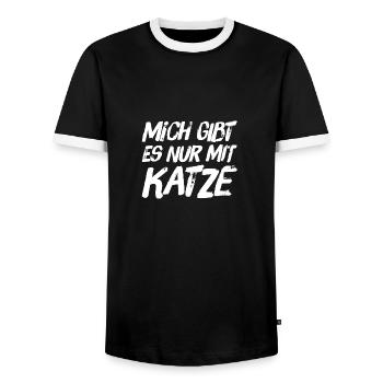 Katzen TShirt - Mich gibt es nur mit KATZE - Männer Kontrast-T-Shirt - Schwarz/Weiß - Vorne - AI Model Female 172 light (172cm) & AI Model Male 178 light (178cm)