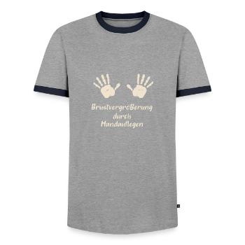 Brustvergrößerung durch Handauflegen - Männer Kontrast-T-Shirt - Grau/Navy  - Vorne - AI Model Female 172 light (172cm) & AI Model Male 178 light (178cm)