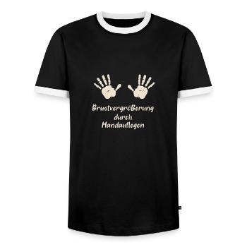 Brustvergrößerung durch Handauflegen - Männer Kontrast-T-Shirt - Schwarz/Weiß - Vorne - AI Model Female 172 light (172cm) & AI Model Male 178 light (178cm)