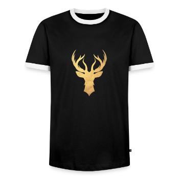 Gold deer - deer antler - Men's Ringer Shirt - black/white - Front - AI Model Female 172 light (172cm) & AI Model Male 178 light (178cm)