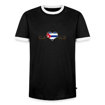 Gold Love Land Roots Cuba - Men's Ringer Shirt - black/white - Front - AI Model Female 172 light (172cm) & AI Model Male 178 light (178cm)