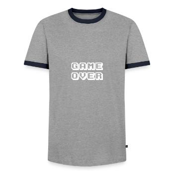 Jeu d'arcade sur blanc - T-shirt contrasté Homme - gris/marine  - Devant - AI Model Female 172 light (172cm) & AI Model Male 178 light (178cm)