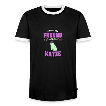 Katze Shirt für Paare Geschenk Freund Katze - Männer Kontrast-T-Shirt - Schwarz/Weiß - Vorne - AI Model Female 172 light (172cm) & AI Model Male 178 light (178cm)