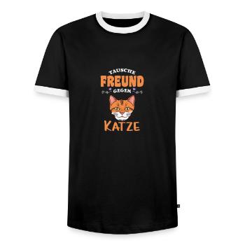 Katze Shirt für Paare Geschenk Freund Katze - Männer Kontrast-T-Shirt - Schwarz/Weiß - Vorne - AI Model Female 172 light (172cm) & AI Model Male 178 light (178cm)