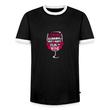 Wine shirt for women gift alcohol - Men's Ringer Shirt - black/white - Front - AI Model Female 172 light (172cm) & AI Model Male 178 light (178cm)