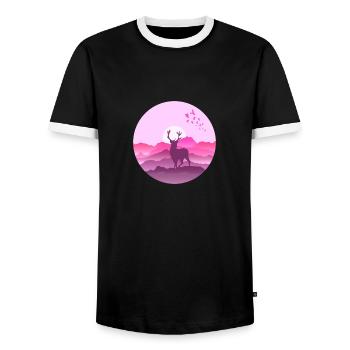 Cerf dans les montagnes avant le coucher du soleil - T-shirt contrasté Homme - noir/blanc - Devant - AI Model Female 172 light (172cm) & AI Model Male 178 light (178cm)
