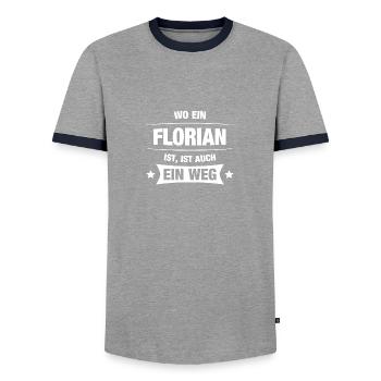 FLORIAN Spruch Geschenkidee Geburtstag Witzig Cool - Männer Kontrast-T-Shirt - Grau/Navy  - Vorne - AI Model Female 172 light (172cm) & AI Model Male 178 light (178cm)