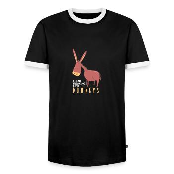 I just freaking love donkeys Lustiges Geschenk - Männer Kontrast-T-Shirt - Schwarz/Weiß - Vorne - AI Model Female 172 light (172cm) & AI Model Male 178 light (178cm)