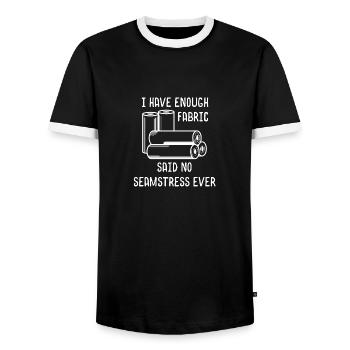 Sewing fabric handmade tailor gift profession - Men's Ringer Shirt - black/white - Front - AI Model Female 172 light (172cm) & AI Model Male 178 light (178cm)