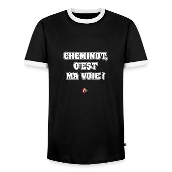 CHEMINOT, C'EST MA VOIE ! - JEUX DE MOTS - T-shirt contrasté Homme - noir/blanc - Devant - AI Model Female 172 light (172cm) & AI Model Male 178 light (178cm)