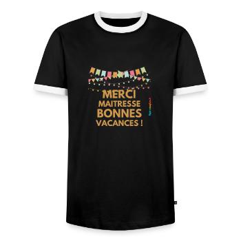 Merci Maitresse, bonnes vacances ! - T-shirt contrasté Homme - noir/blanc - Devant - AI Model Female 172 light (172cm) & AI Model Male 178 light (178cm)