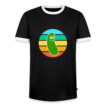 Vintage Colored Pickle # 6 - Men's Ringer Shirt - black/white - Front - AI Model Female 172 light (172cm) & AI Model Male 178 light (178cm)