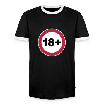 18 + / 18/18 / Dix-huit / Anniversaire / 3c - T-shirt contrasté Homme - noir/blanc - Devant - AI Model Female 172 light (172cm) & AI Model Male 178 light (178cm)