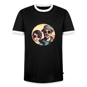 Père cool avec fille cool - Père fille - T-shirt contrasté Homme - noir/blanc - Devant - AI Model Female 172 light (172cm) & AI Model Male 178 light (178cm)
