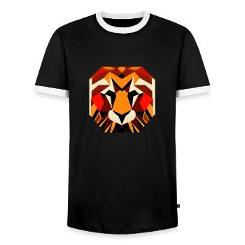 Majestic lion's head in powerful colors - Men's Ringer Shirt - black/white - Front - AI Model Female 172 light (172cm) & AI Model Male 178 light (178cm)