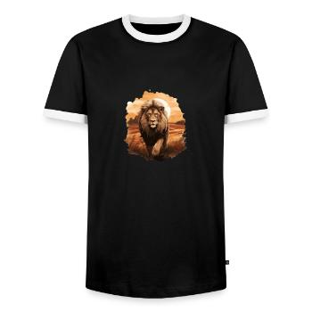 Der Löwe, der König der Tiere - Männer Kontrast-T-Shirt - Schwarz/Weiß - Vorne - AI Model Female 172 light (172cm) & AI Model Male 178 light (178cm)