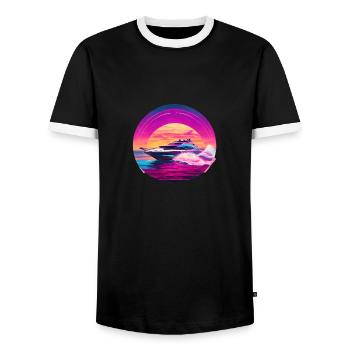 Beautiful speedboat design - Men's Ringer Shirt - black/white - Front - AI Model Female 172 light (172cm) & AI Model Male 178 light (178cm)