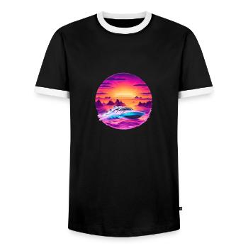 Speedboat in the sunset - Men's Ringer Shirt - black/white - Front - AI Model Female 172 light (172cm) & AI Model Male 178 light (178cm)