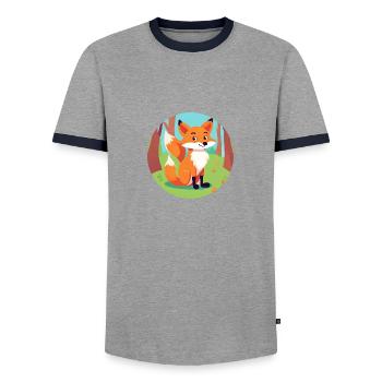 Fox in the autumn forest - Men's Ringer Shirt - grey/navy  - Front - AI Model Female 172 light (172cm) & AI Model Male 178 light (178cm)