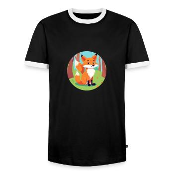 Fox in the autumn forest - Men's Ringer Shirt - black/white - Front - AI Model Female 172 light (172cm) & AI Model Male 178 light (178cm)