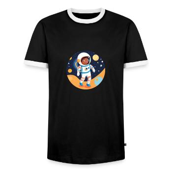 Cosmic children's adventure - Men's Ringer Shirt - black/white - Front - AI Model Female 172 light (172cm) & AI Model Male 178 light (178cm)