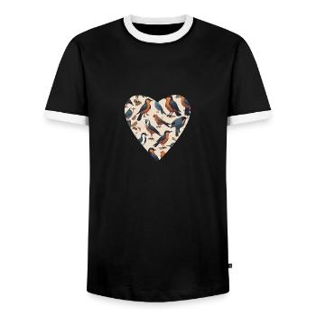 Hearty variety of birds - Men's Ringer Shirt - black/white - Front - AI Model Female 172 light (172cm) & AI Model Male 178 light (178cm)