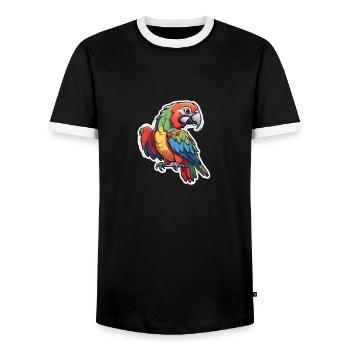 Perroquet ara coloré » - T-shirt contrasté Homme - noir/blanc - Devant - AI Model Female 172 light (172cm) & AI Model Male 178 light (178cm)