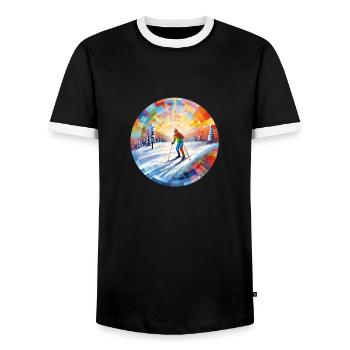 Biathlon - colored skier on ski slope - Men's Ringer Shirt - black/white - Front - AI Model Female 172 light (172cm) & AI Model Male 178 light (178cm)