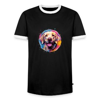 Labrador in Colored Splash Art - Men's Ringer Shirt - black/white - Front - AI Model Female 172 light (172cm) & AI Model Male 178 light (178cm)