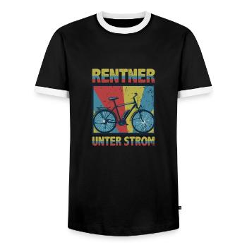 E-bike Elektrofahrrad - Rentner unter Strom - Männer Kontrast-T-Shirt - Schwarz/Weiß - Vorne - AI Model Female 172 light (172cm) & AI Model Male 178 light (178cm)