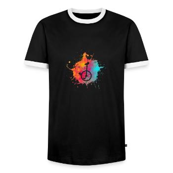 Color speckle unicycle riding gift cycling - Men's Ringer Shirt - black/white - Front - AI Model Female 172 light (172cm) & AI Model Male 178 light (178cm)