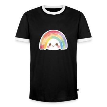 Kawaii Cute Rainbow - Men's Ringer Shirt - black/white - Front - AI Model Female 172 light (172cm) & AI Model Male 178 light (178cm)