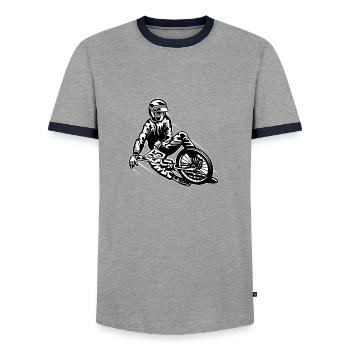 BMX / Mountain Biker 03_schwarz weiß - Männer Kontrast-T-Shirt - Grau/Navy  - Vorne - AI Model Female 172 light (172cm) & AI Model Male 178 light (178cm)