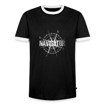 Navigator gift captain compass direction - Men's Ringer Shirt - black/white - Front - AI Model Female 172 light (172cm) & AI Model Male 178 light (178cm)