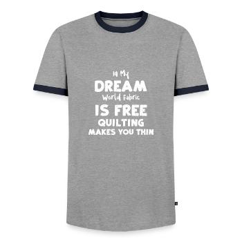 In My Dream World Fabric Is Free... - Men's Ringer Shirt - grey/navy  - Front - AI Model Female 172 light (172cm) & AI Model Male 178 light (178cm)