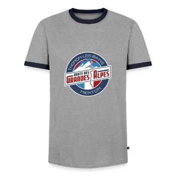 Route des Grandes Alpes | Thonon - Menton - Männer Kontrast-T-Shirt - Grau/Navy  - Vorne - AI Model Female 172 light (172cm) & AI Model Male 178 light (178cm)