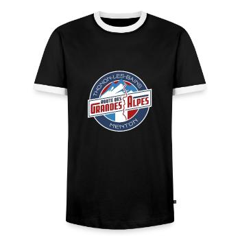 Route des Grandes Alpes | Thonon - Menton - Men's Ringer Shirt - black/white - Front - AI Model Female 172 light (172cm) & AI Model Male 178 light (178cm)