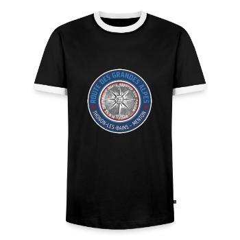 Route des Grandes Alpes | Rosette SW - Men's Ringer Shirt - black/white - Front - AI Model Female 172 light (172cm) & AI Model Male 178 light (178cm)