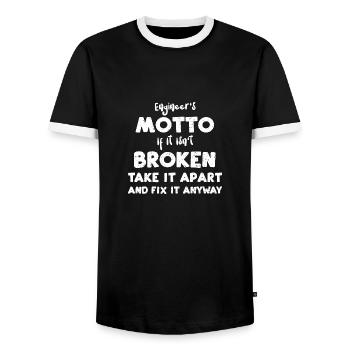 La devise de l’ingénieur si ce n’est pas Bro... - T-shirt contrasté Homme - noir/blanc - Devant - AI Model Female 172 light (172cm) & AI Model Male 178 light (178cm)