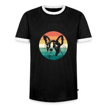 Boston Terrier - Dog Owner Dogs Love Sweet - Men's Ringer Shirt - black/white - Front - AI Model Female 172 light (172cm) & AI Model Male 178 light (178cm)