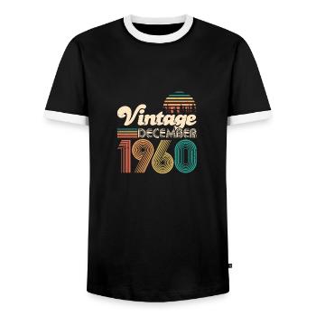 December 1960 60th birthday Sixty years old - Men's Ringer Shirt - black/white - Front - AI Model Female 172 light (172cm) & AI Model Male 178 light (178cm)