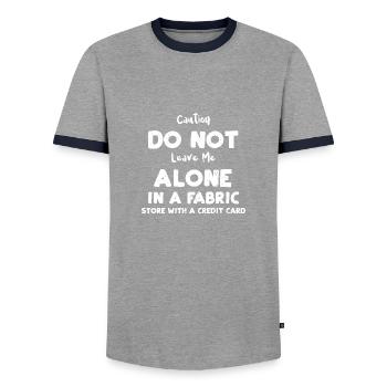 Caution Do Not Leave Me Alone In... - Men's Ringer Shirt - grey/navy  - Front - AI Model Female 172 light (172cm) & AI Model Male 178 light (178cm)