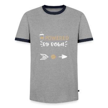 Powered By Boba - Coffee - Men's Ringer Shirt - grey/navy  - Front - AI Model Female 172 light (172cm) & AI Model Male 178 light (178cm)