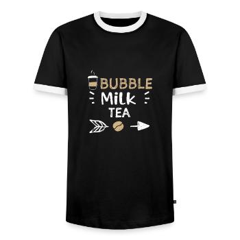 Bubble Milk Tea - Coffee - Men's Ringer Shirt - black/white - Front - AI Model Female 172 light (172cm) & AI Model Male 178 light (178cm)